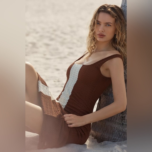 NWT Size L - Palmacea Fara Brown/Ivory Textured Maxi Dress - Picture 11 of 16